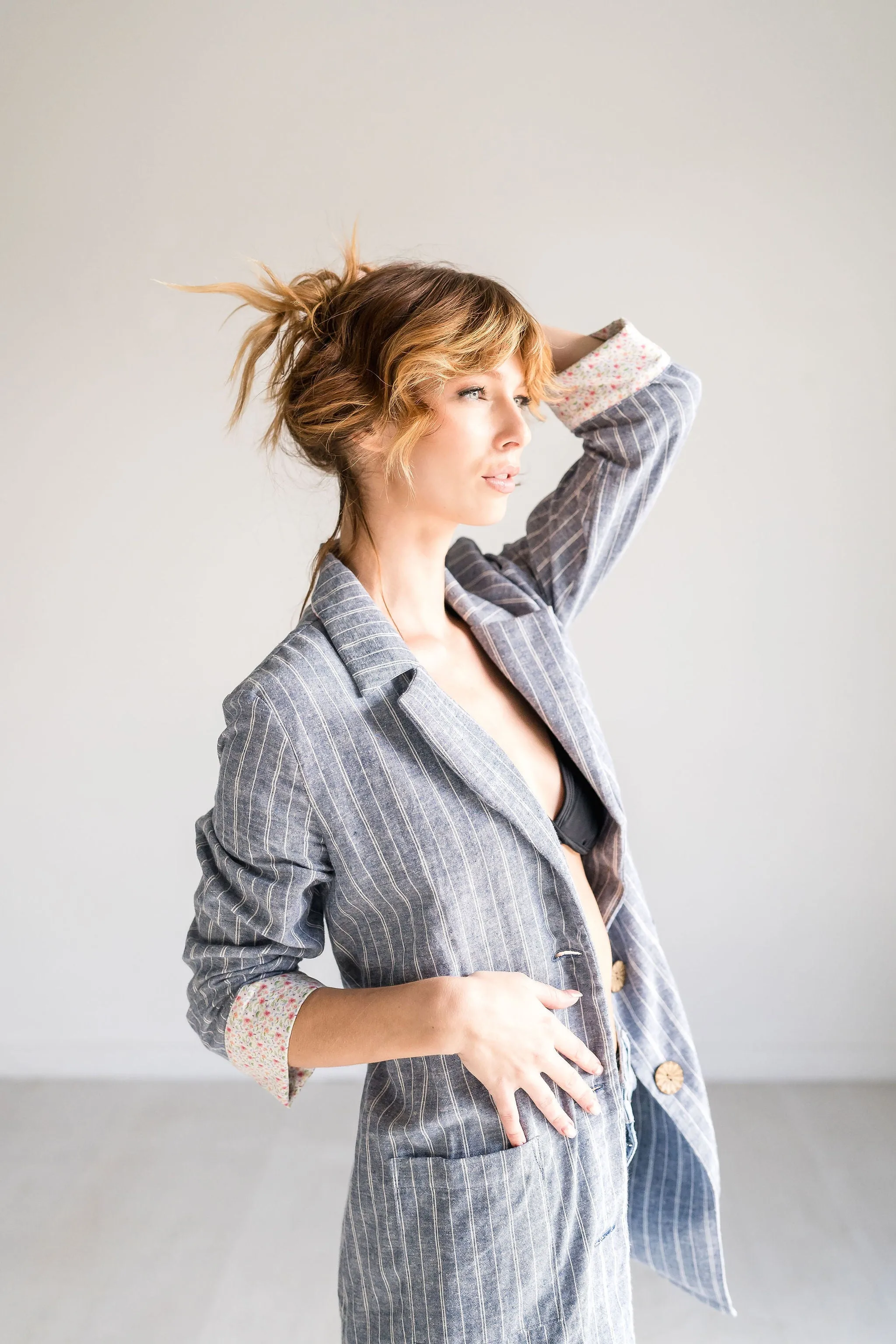 Denim Blue Longline Relaxed Blazer