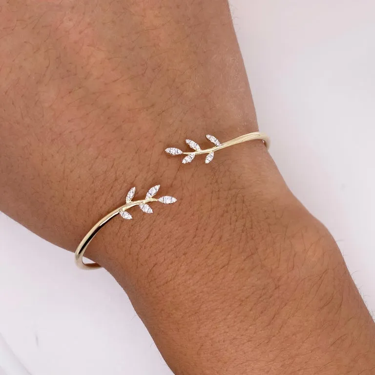 Diamond Leaf Bangle Bracelet