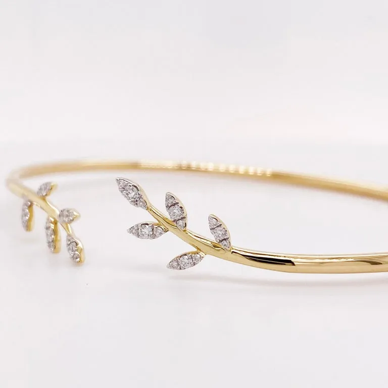 Diamond Leaf Bangle Bracelet
