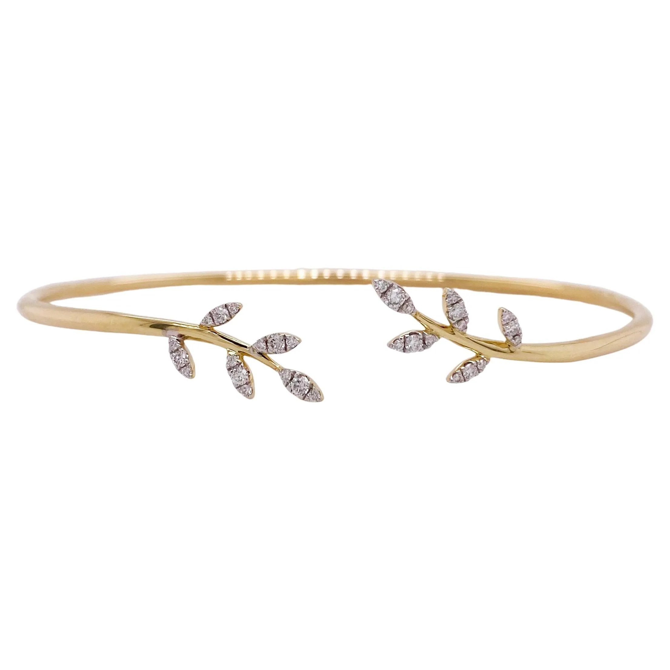 Diamond Leaf Bangle Bracelet