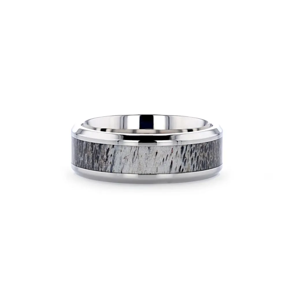 ELGIN Polished Beveled Titanium Men's Band With Ombre Deer Antler Inlay - 8mm