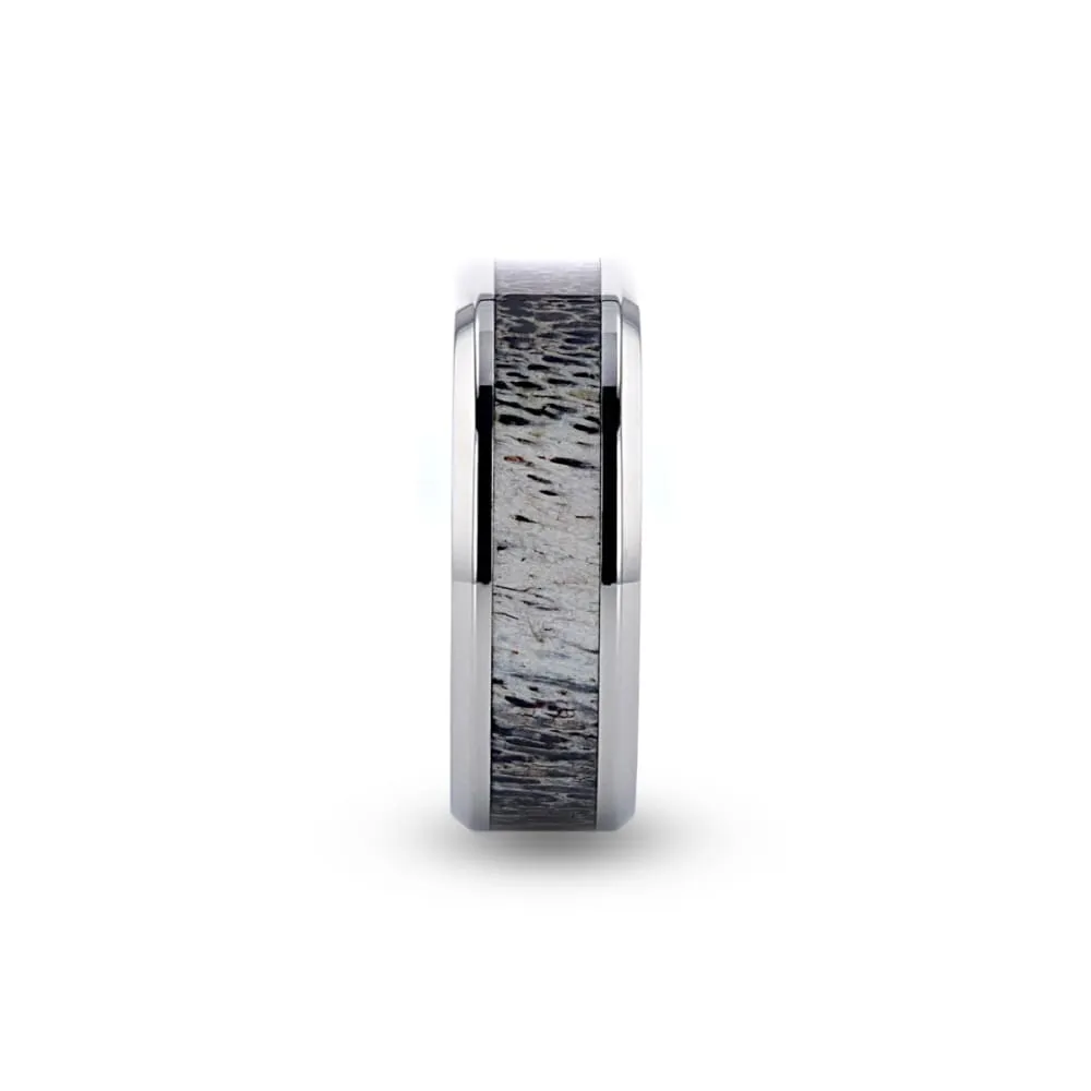 ELGIN Polished Beveled Titanium Men's Band With Ombre Deer Antler Inlay - 8mm