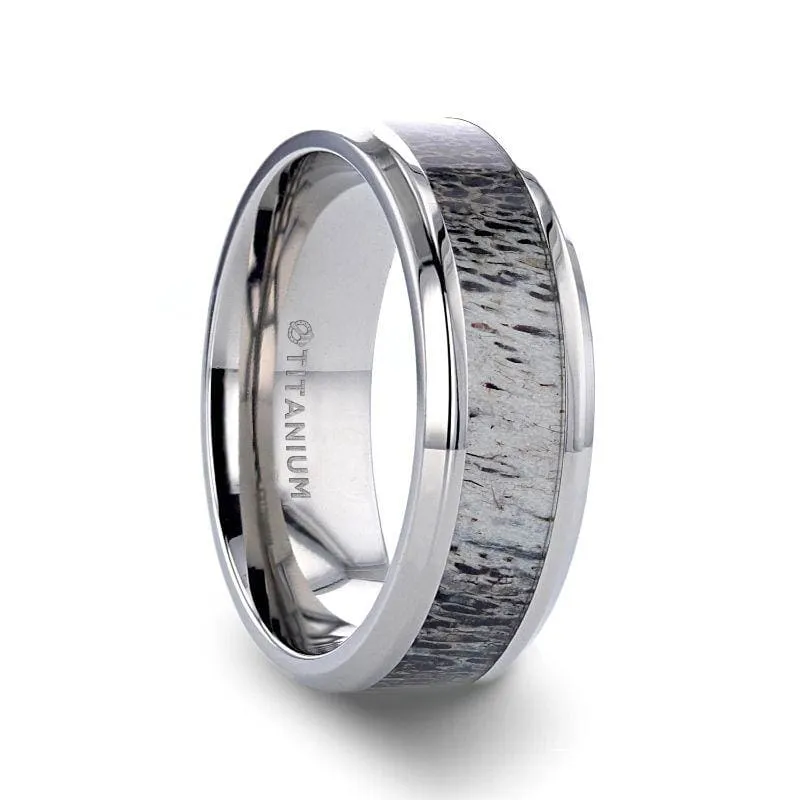 ELGIN Polished Beveled Titanium Men's Band With Ombre Deer Antler Inlay - 8mm