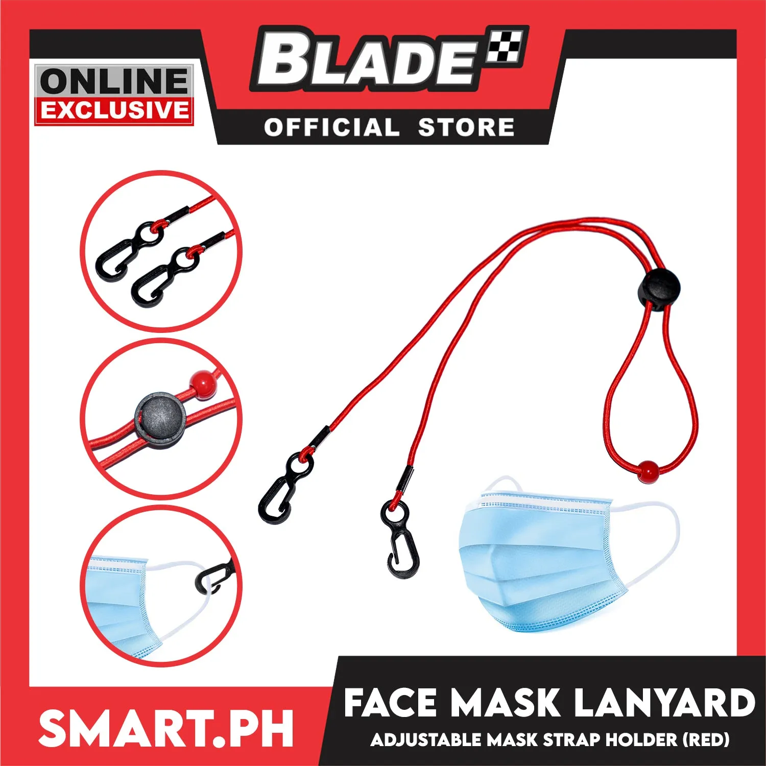 Face Mask Lanyard With Beads And Clip Hook, Adjustable Strap Holder FMH4 (Red) Fashionable Face Necklace Strap for Women And Men