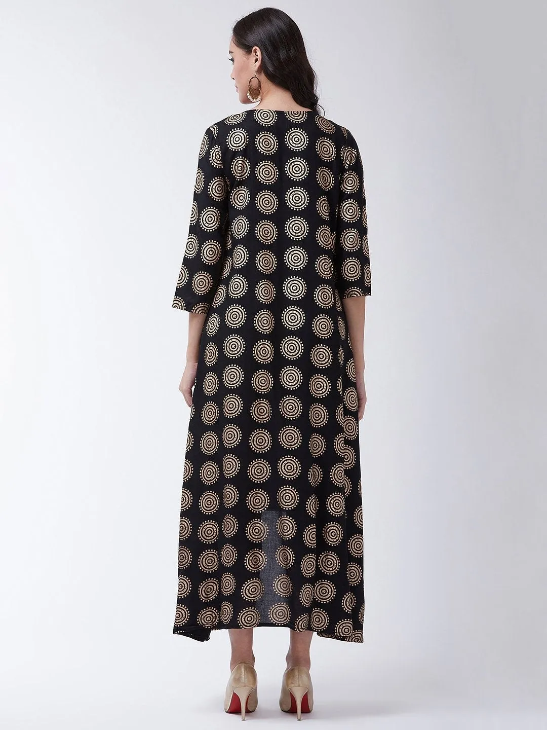 Floor Length Kurta With Jacket In Black & Gold