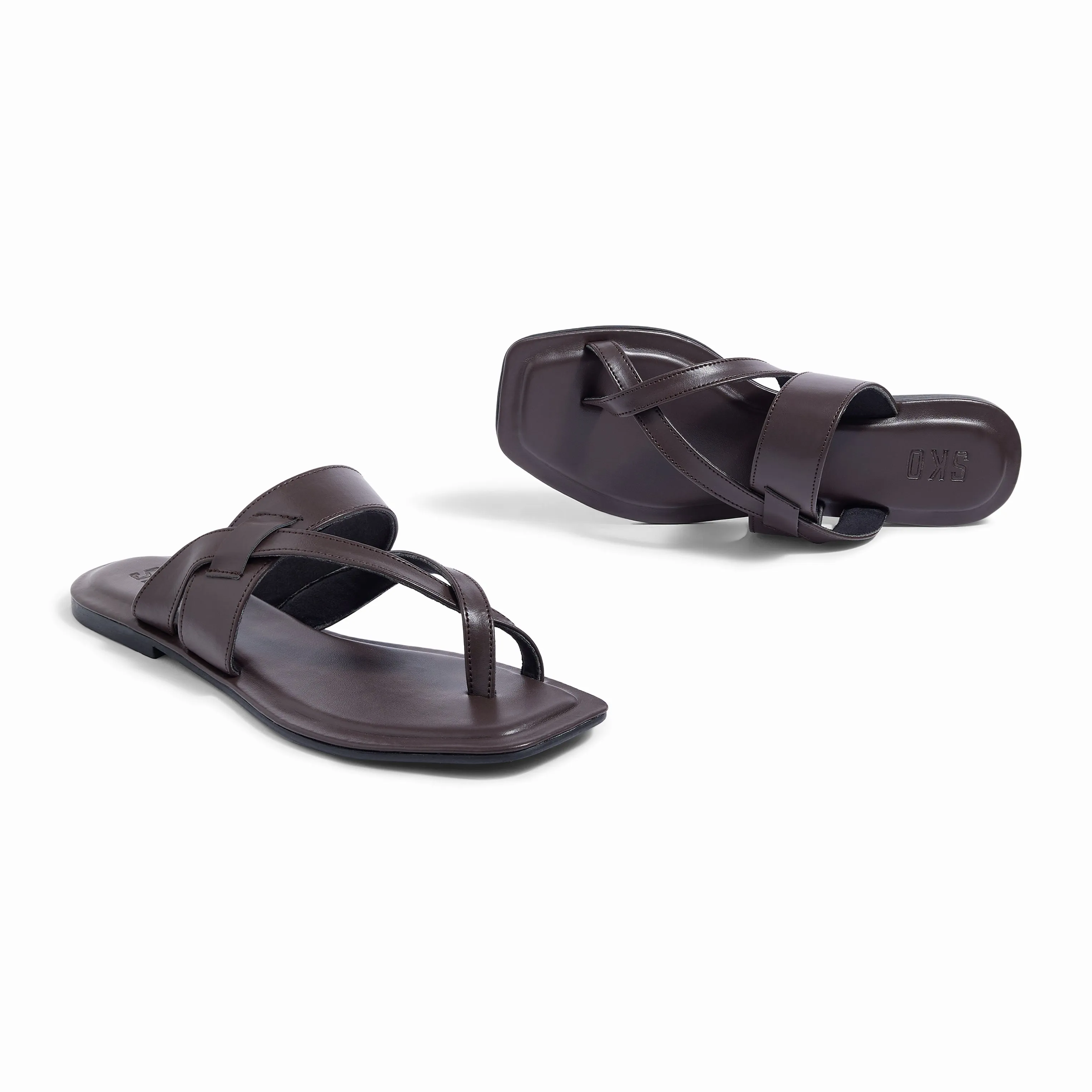 Genoa Brown Square Flat Sandals For Women