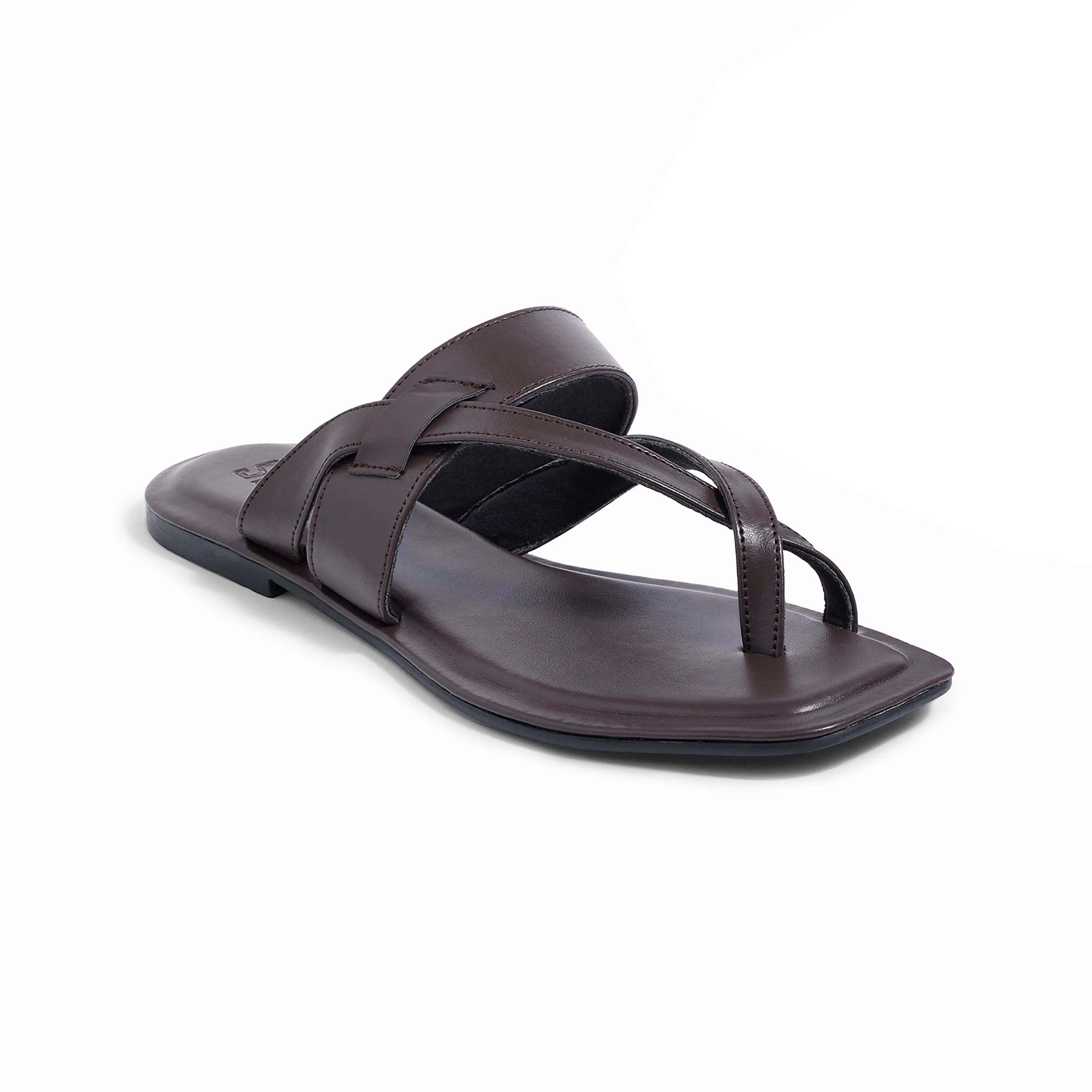 Genoa Brown Square Flat Sandals For Women
