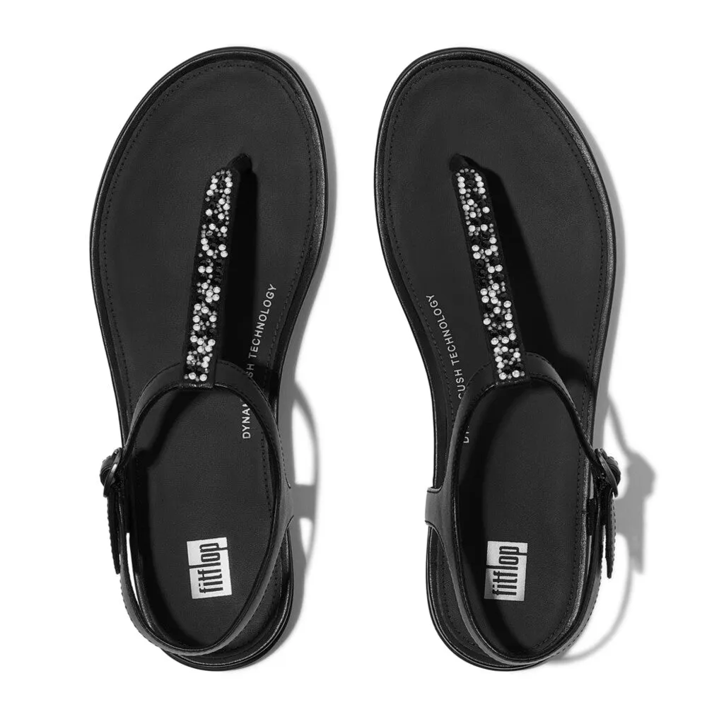 GRACIE Crystal-Mix Leather T-Bar Sandals