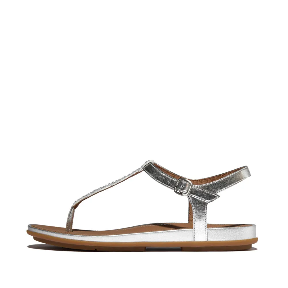 GRACIE Crystal-Mix Leather T-Bar Sandals