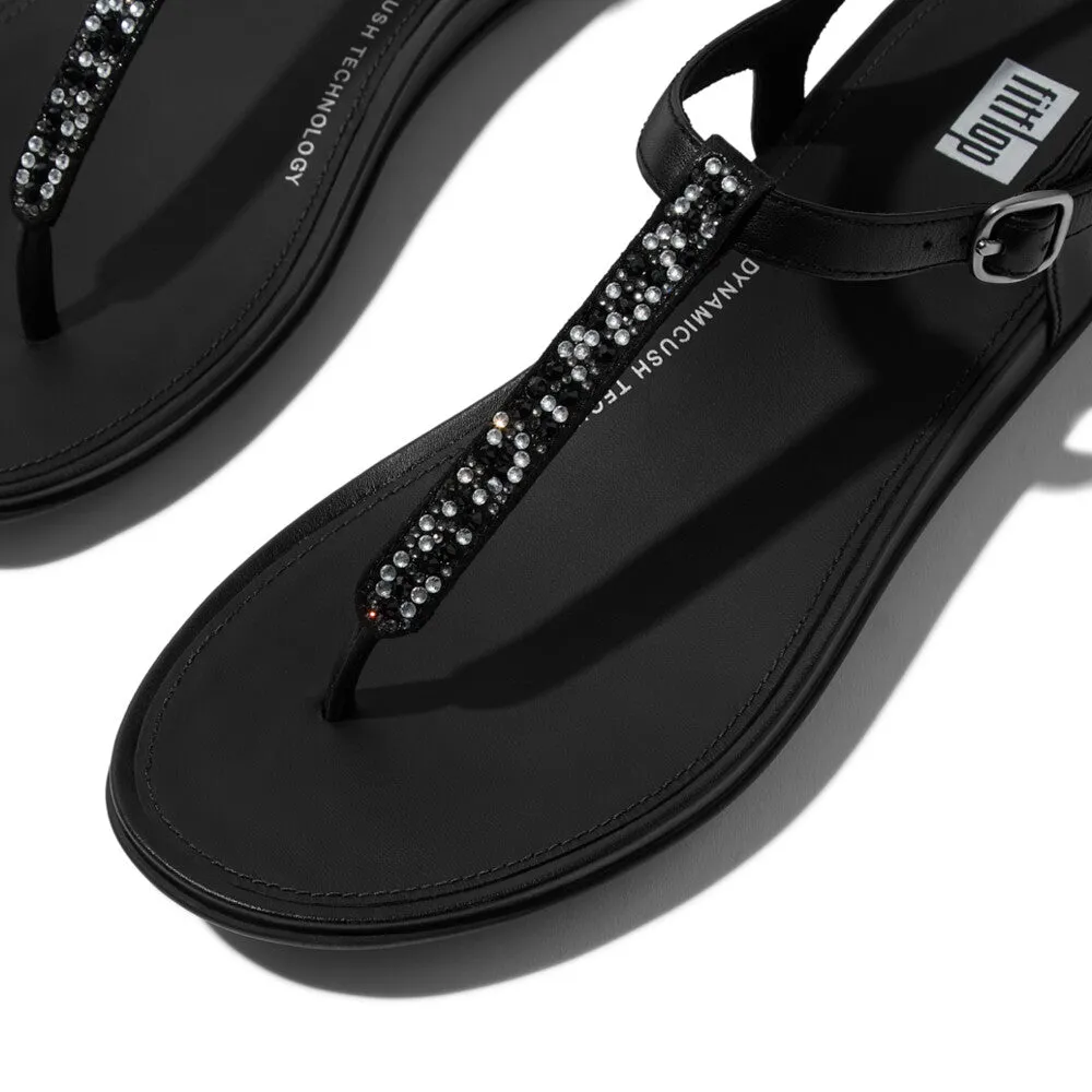 GRACIE Crystal-Mix Leather T-Bar Sandals