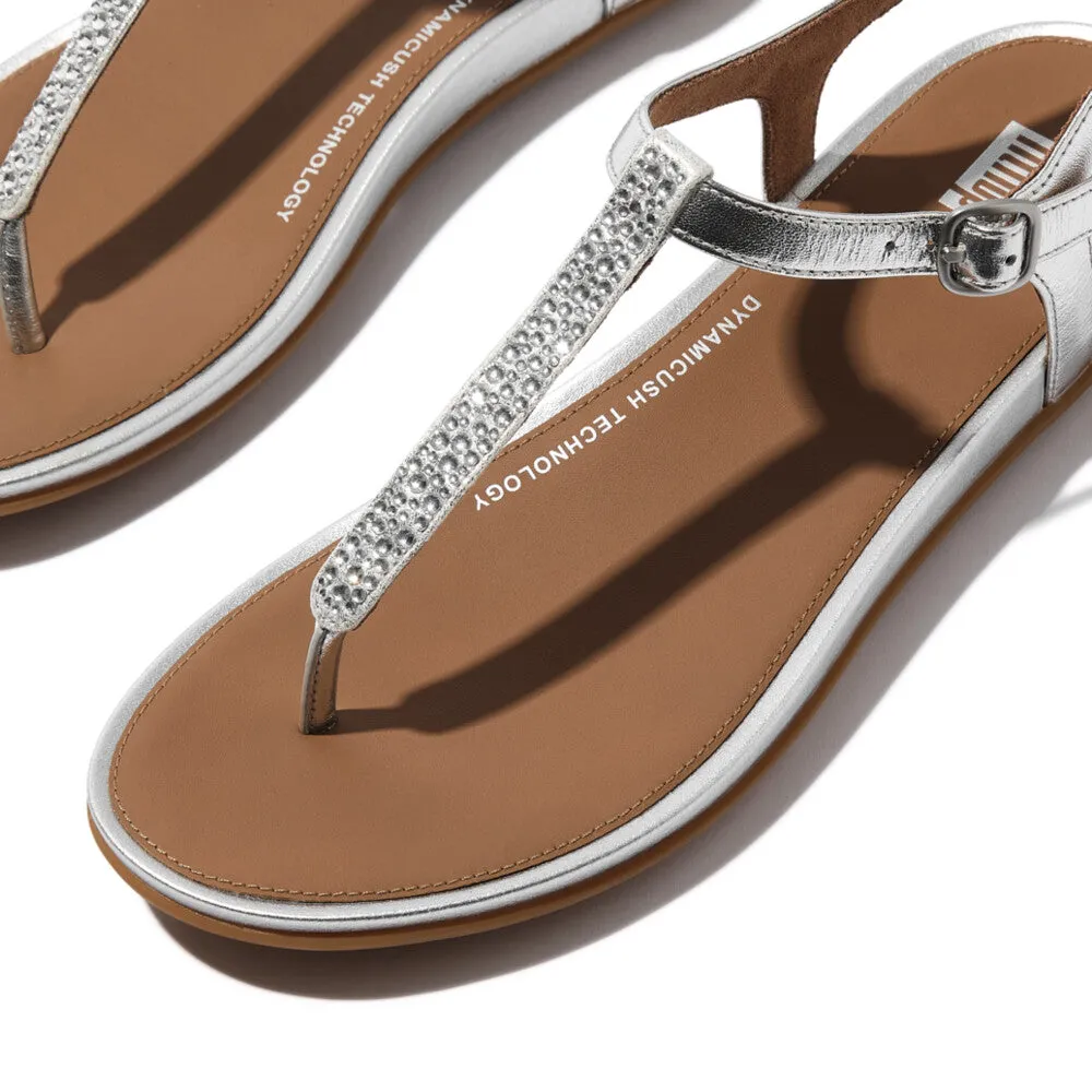GRACIE Crystal-Mix Leather T-Bar Sandals