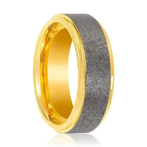 Grafton Men's Yellow Gold Inlaid Tungsten Ring with Sandblasted Center - 8mm