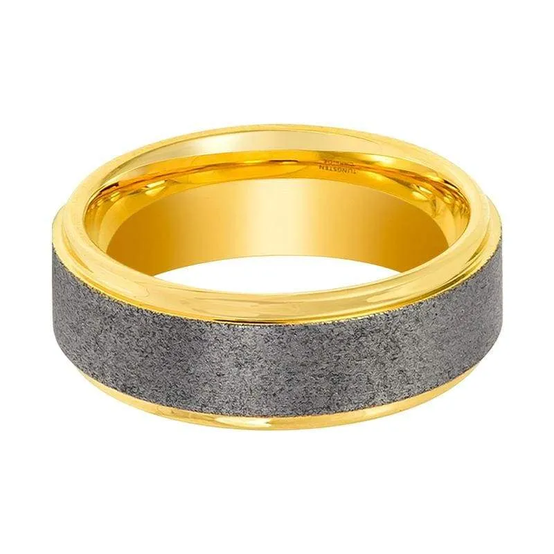 Grafton Men's Yellow Gold Inlaid Tungsten Ring with Sandblasted Center - 8mm