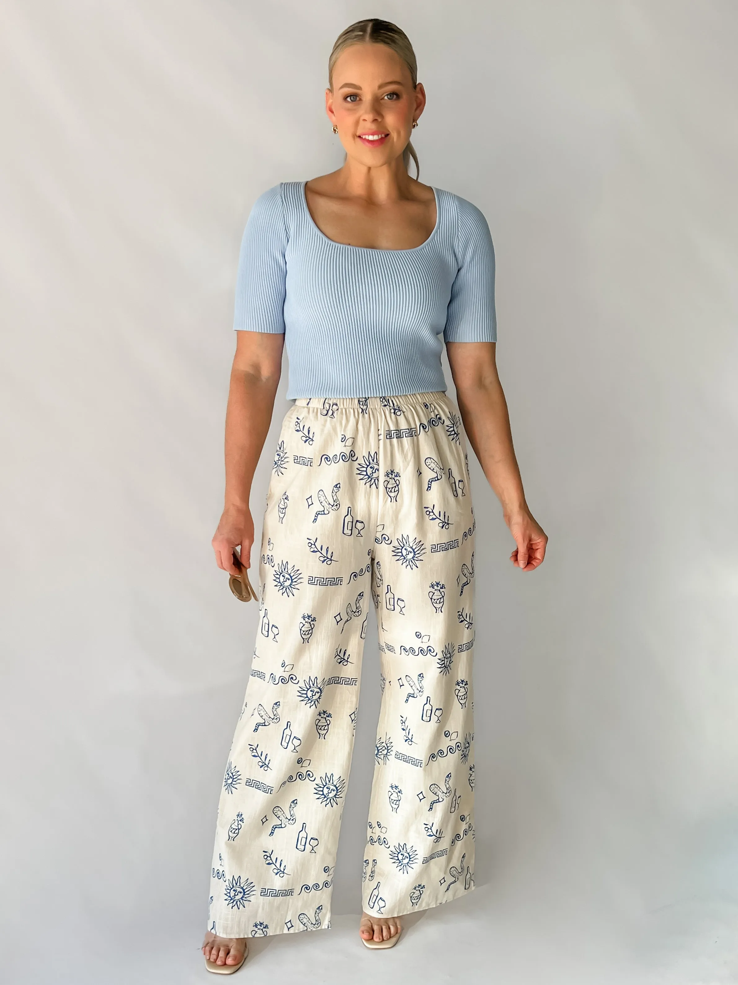 GREEK PANTS - BIEGE & BLUE
