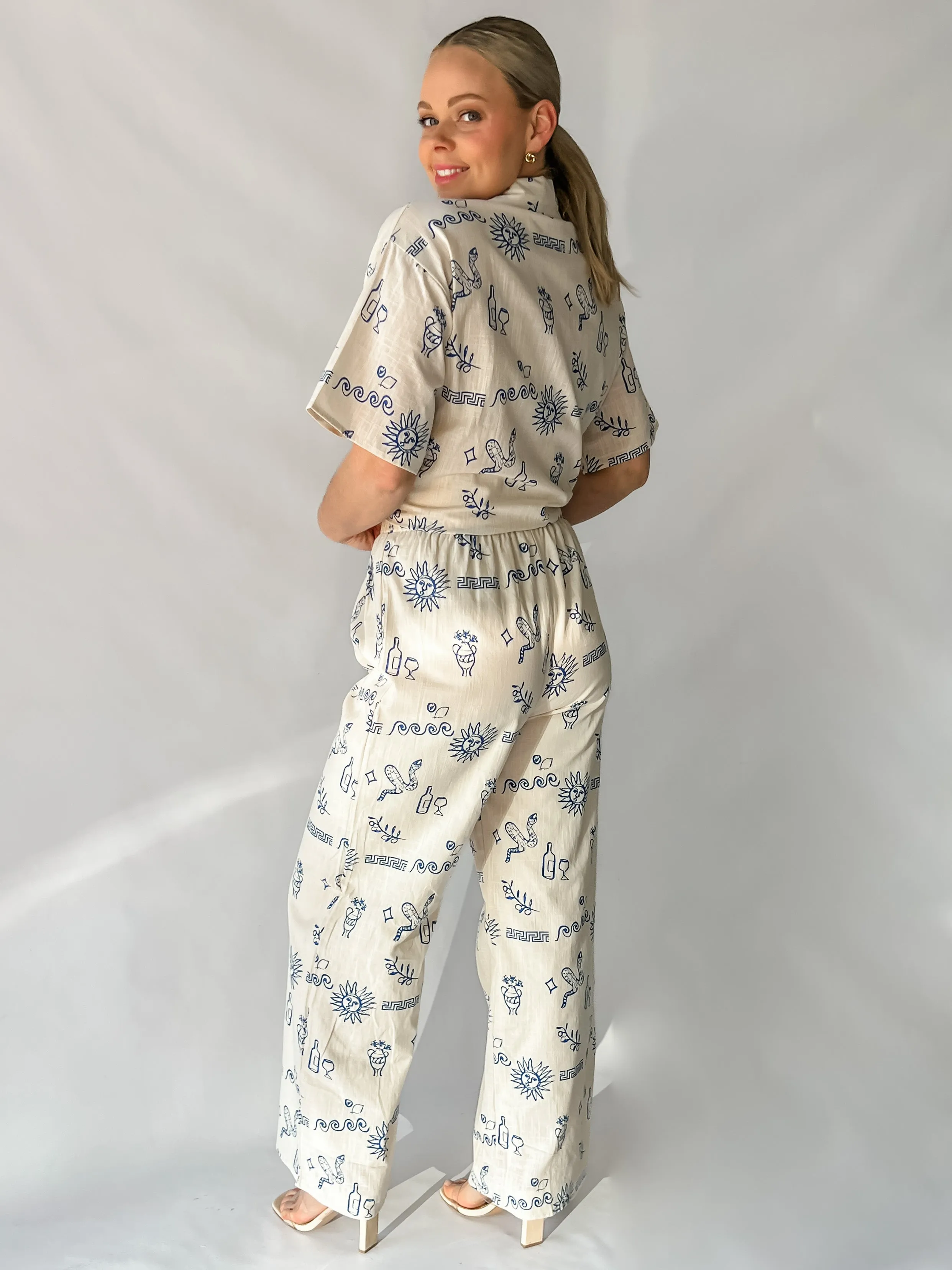 GREEK PANTS - BIEGE & BLUE