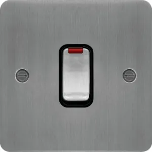 Hager WFDP84NBSB Sollysta Flat Plate 20A Double Pole Switch   LED Indicator - Brushed Steel   Black Insert