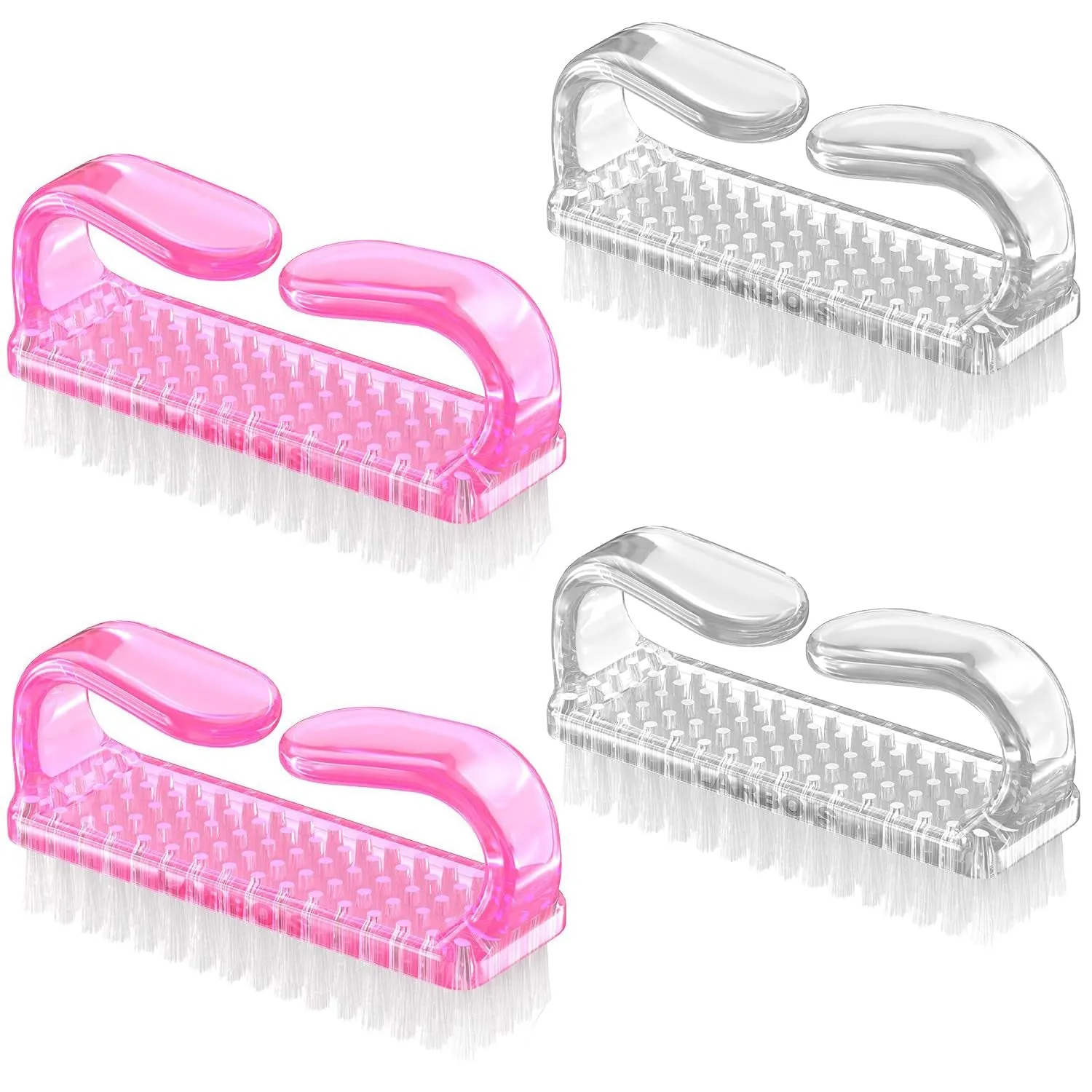 Handle Grip Nail Brush, Hand Fingernail Brush Cleaner Scrubbing Kit Pedicure for Toes and Nails Men Women (4 Pack) (Color-2)