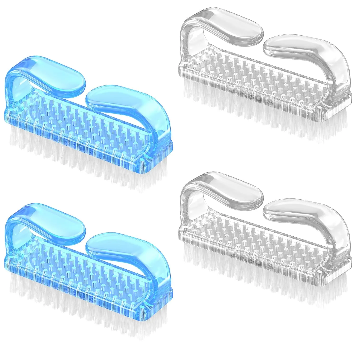 Handle Grip Nail Brush, Hand Fingernail Brush Cleaner Scrubbing Kit Pedicure for Toes and Nails Men Women (4 Pack) (Color-2)