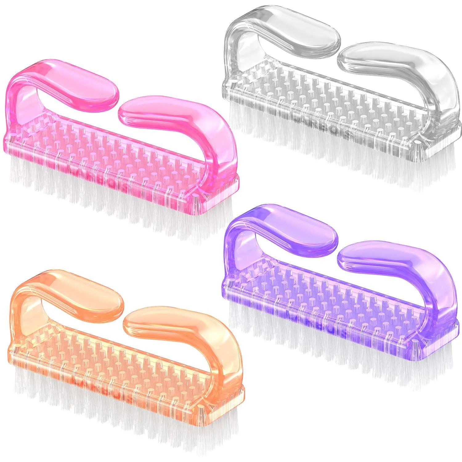 Handle Grip Nail Brush, Hand Fingernail Brush Cleaner Scrubbing Kit Pedicure for Toes and Nails Men Women (4 Pack) (Color-2)