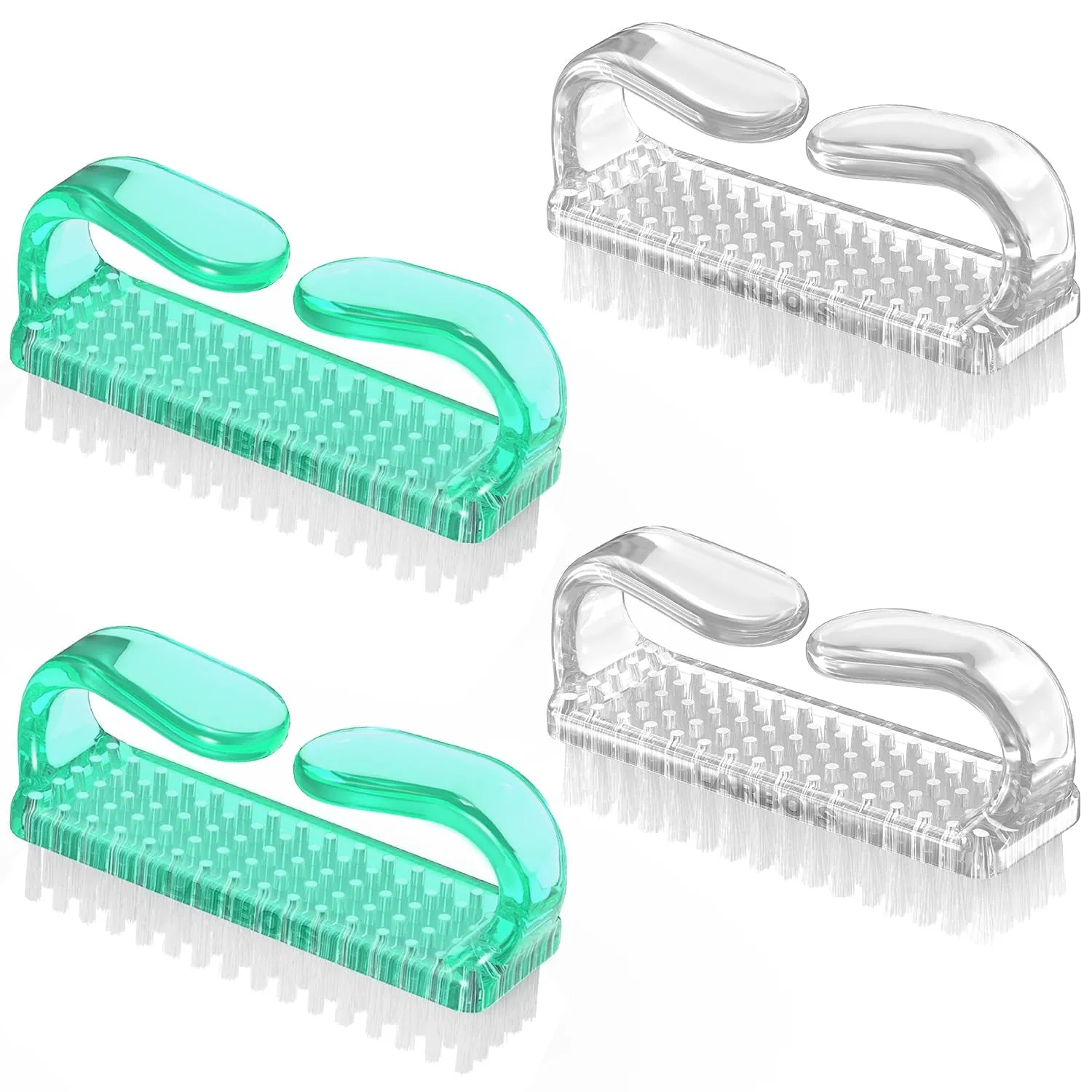 Handle Grip Nail Brush, Hand Fingernail Brush Cleaner Scrubbing Kit Pedicure for Toes and Nails Men Women (4 Pack) (Color-2)
