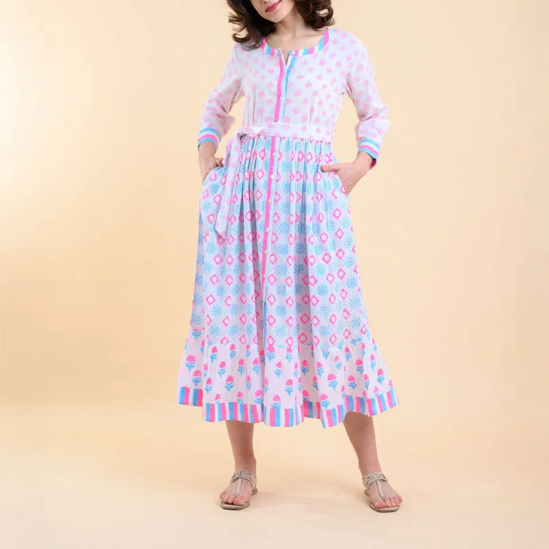 HANDPRINT DREAM APPAREL Lokrum Dress in Pink Mix