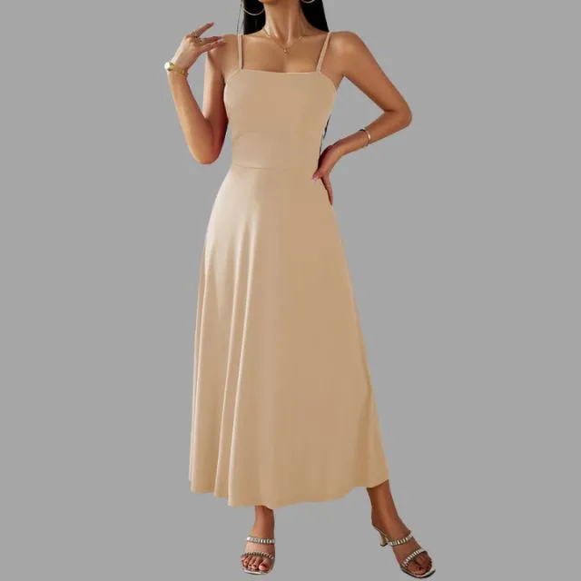 Julia - beiges midi-schwingkleid