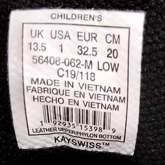 K-SWISS ST329 CHILDRE´S SHOES SIZE-1- MEDIUM