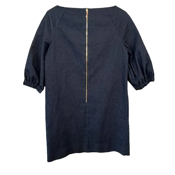 Kate Spade Denim Dress Size 4 Women's Puff Blouson Sleeve Shift Boatneck Mini