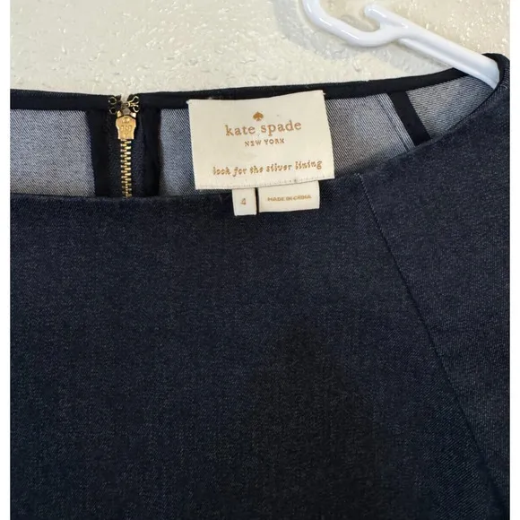 Kate Spade Denim Dress Size 4 Women's Puff Blouson Sleeve Shift Boatneck Mini