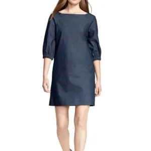 Kate Spade Denim Dress Size 4 Women's Puff Blouson Sleeve Shift Boatneck Mini