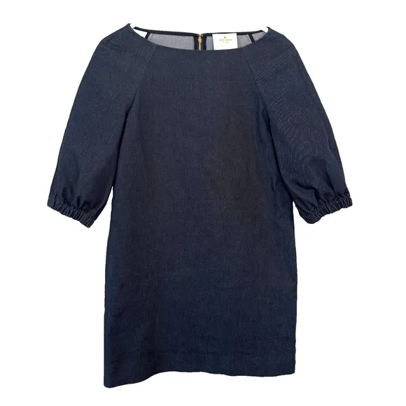 Kate Spade Denim Dress Size 4 Women's Puff Blouson Sleeve Shift Boatneck Mini