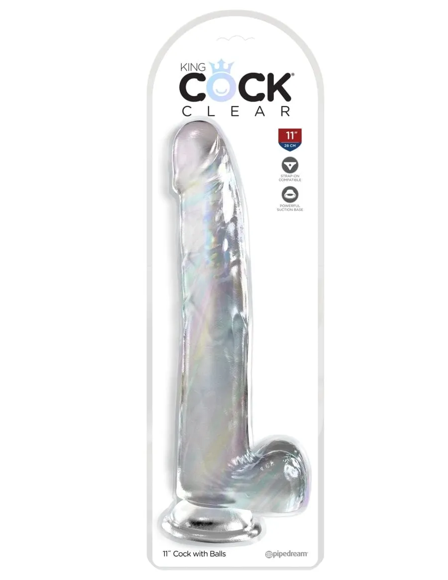 King Cock Clear 11" Cock with Balls - Clear