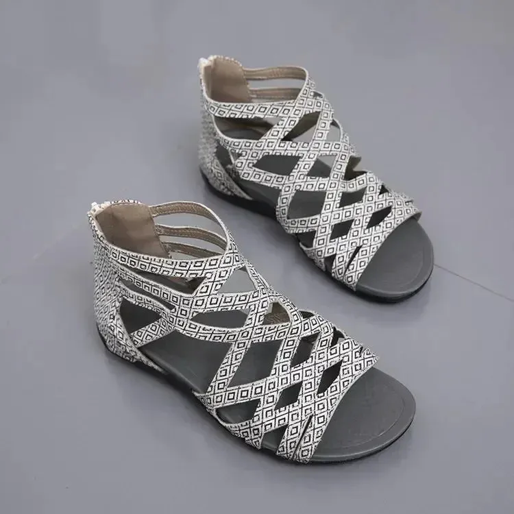 ladies Leopard Slope Heel Sandals Non-slip Lightweight Comfortable Casual women Slippers Rome Outside Casual Flat Bottom Shoes