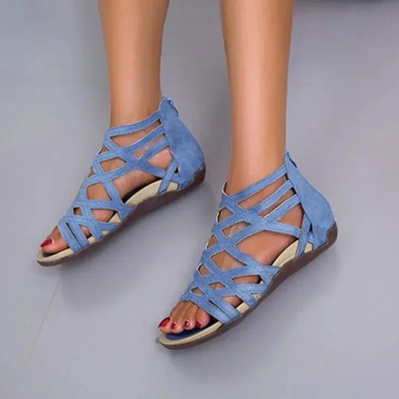 ladies Leopard Slope Heel Sandals Non-slip Lightweight Comfortable Casual women Slippers Rome Outside Casual Flat Bottom Shoes