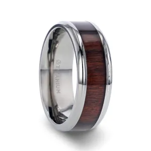 MARION Beveled Men's Titanium Wedding Ring With Rosewood Inlay - 8mm