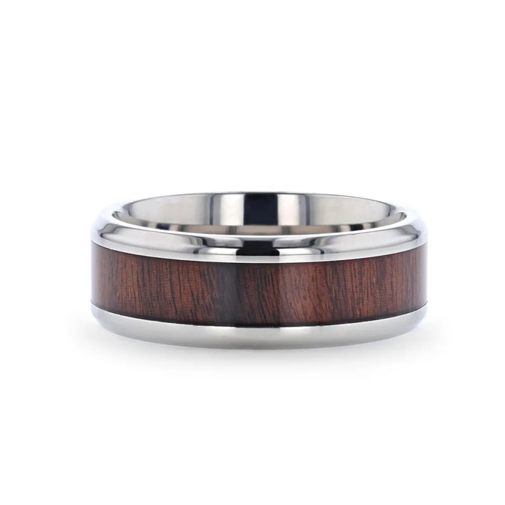 MARION Beveled Men's Titanium Wedding Ring With Rosewood Inlay - 8mm