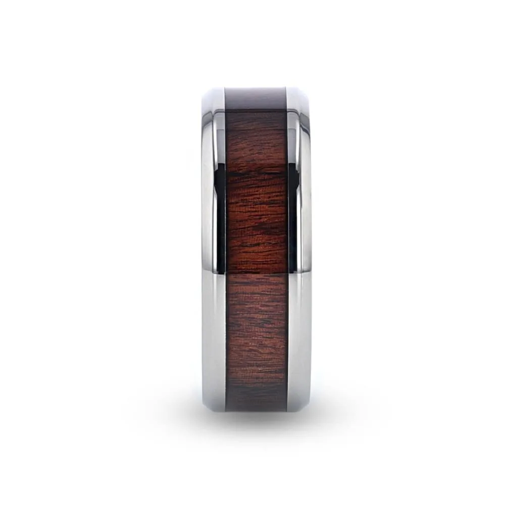 MARION Beveled Men's Titanium Wedding Ring With Rosewood Inlay - 8mm