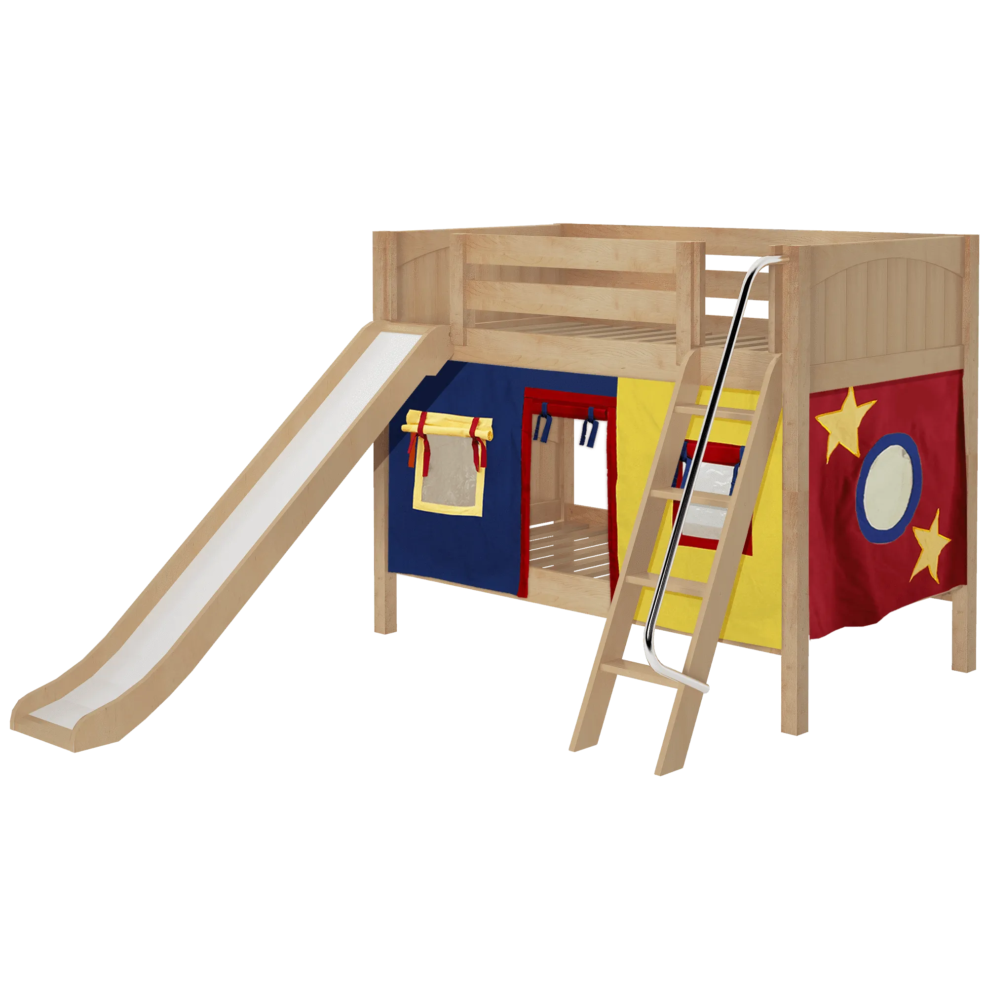 Maxtrix Twin Low Bunk Bed with Angled Ladder, Curtain   Slide