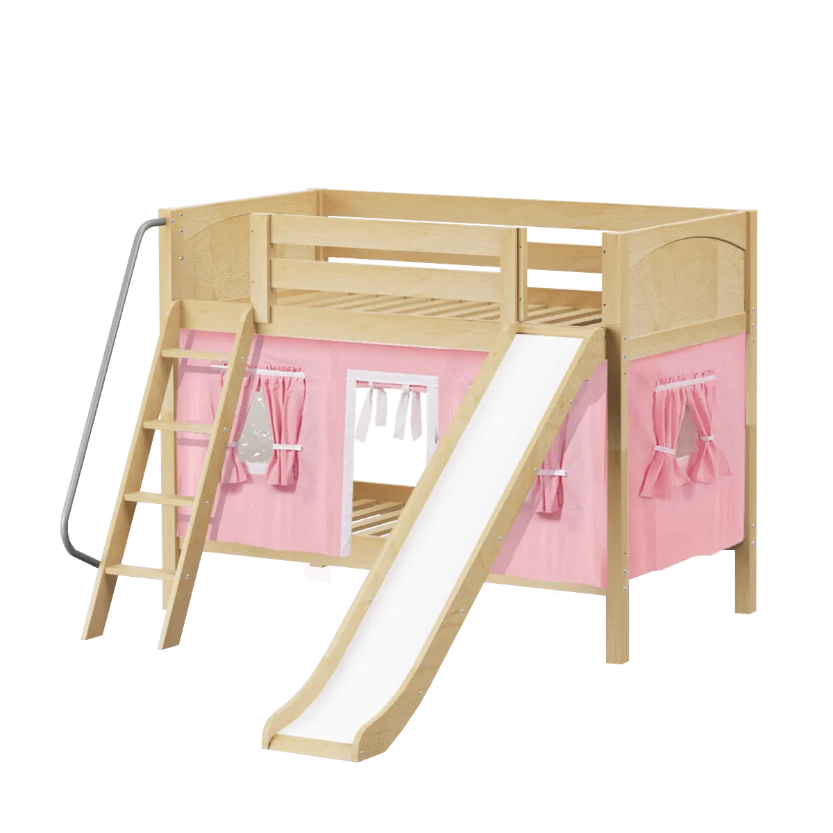 Maxtrix Twin Low Bunk Bed with Angled Ladder, Curtain   Slide