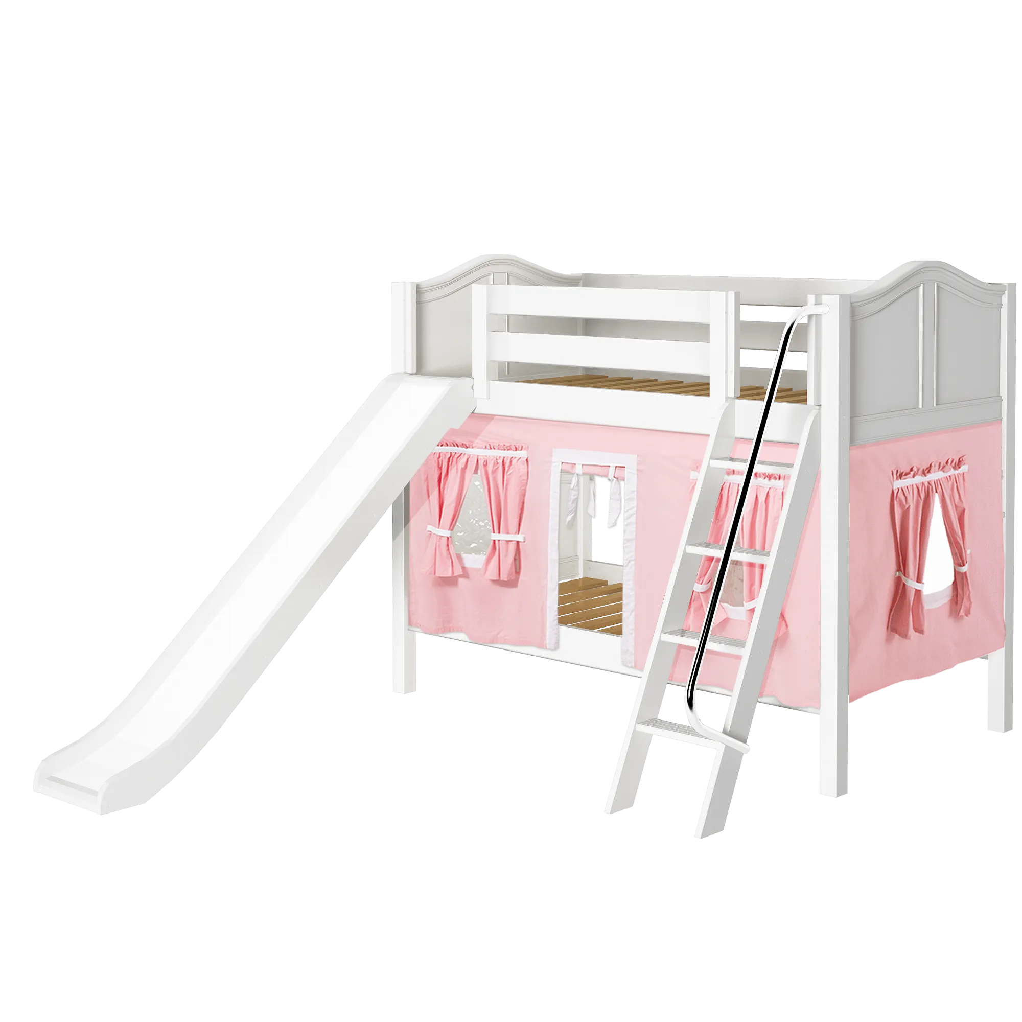 Maxtrix Twin Low Bunk Bed with Angled Ladder, Curtain   Slide