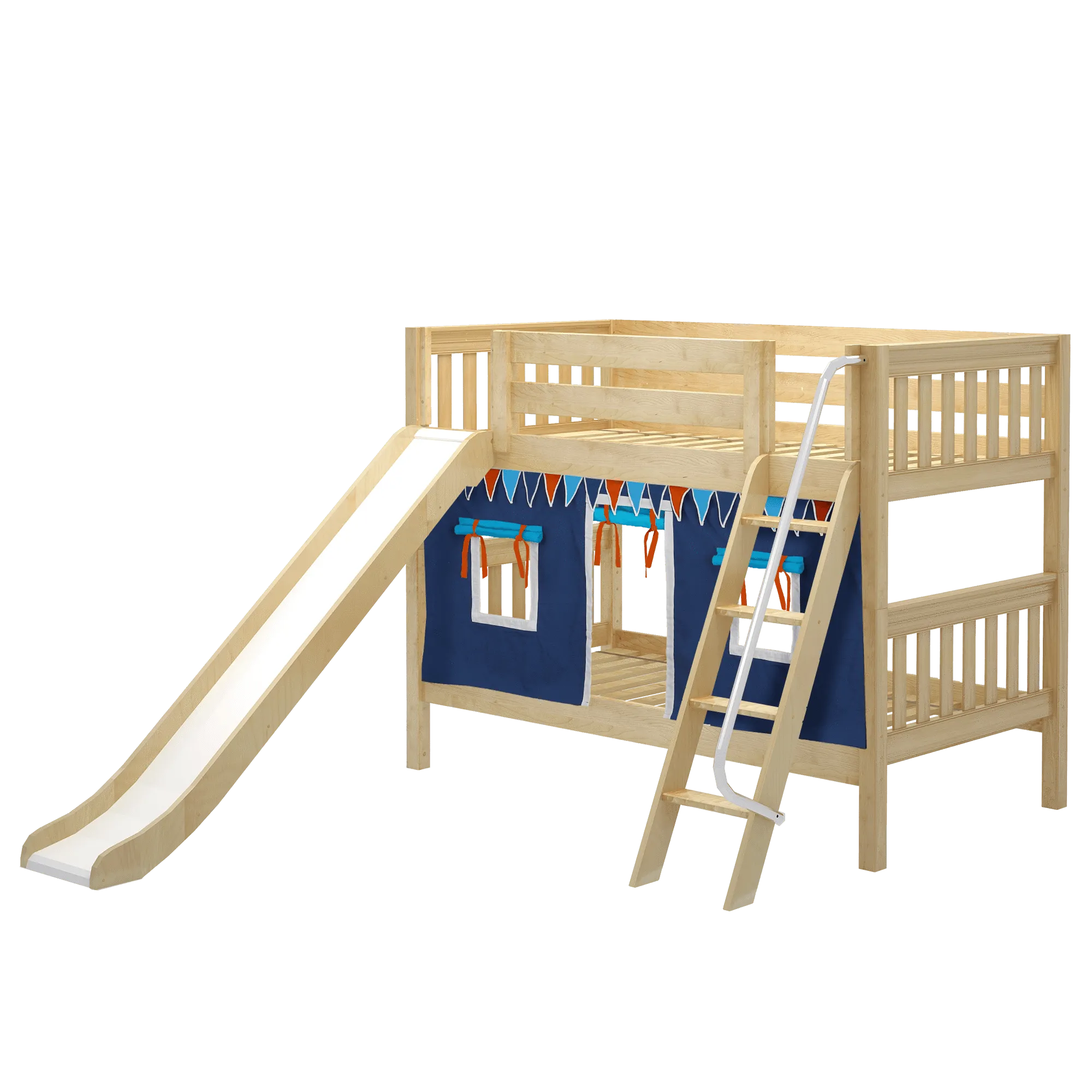 Maxtrix Twin Low Bunk Bed with Angled Ladder, Curtain   Slide