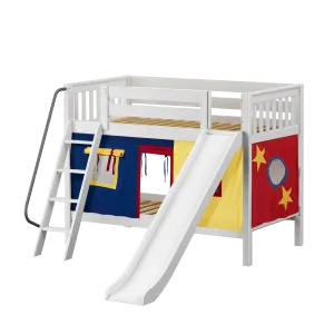 Maxtrix Twin Low Bunk Bed with Angled Ladder, Curtain   Slide