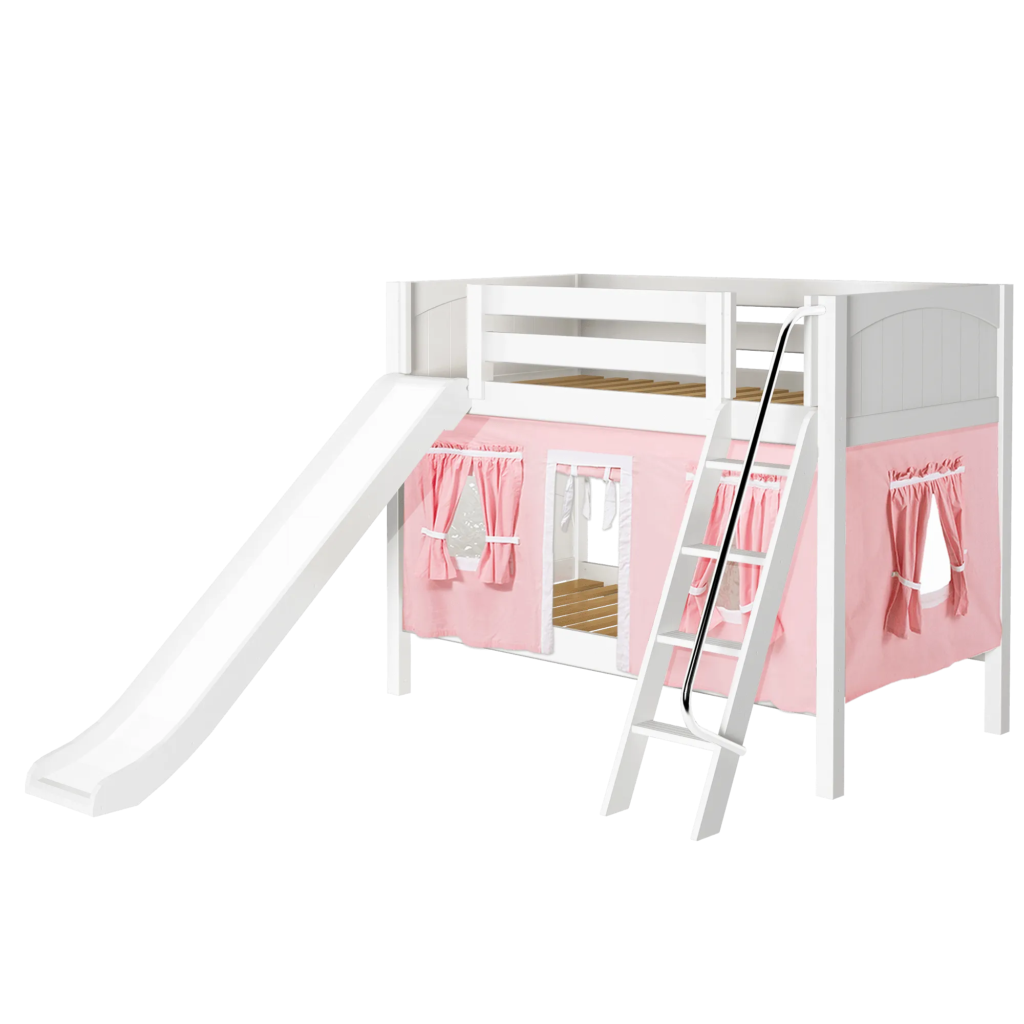 Maxtrix Twin Low Bunk Bed with Angled Ladder, Curtain   Slide