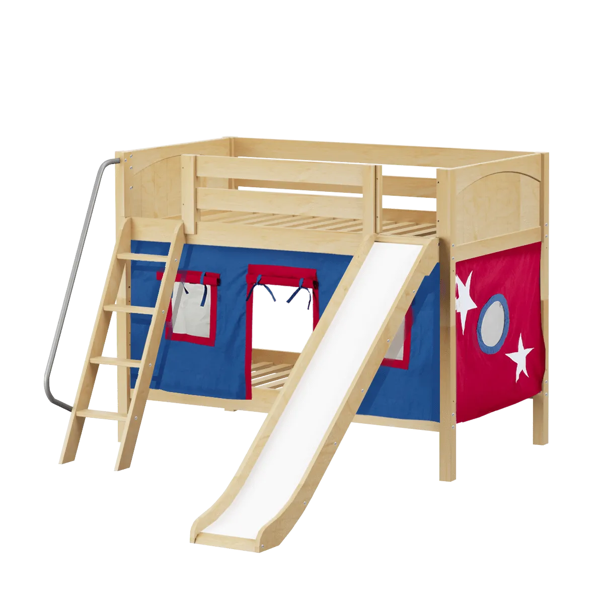 Maxtrix Twin Low Bunk Bed with Angled Ladder, Curtain   Slide