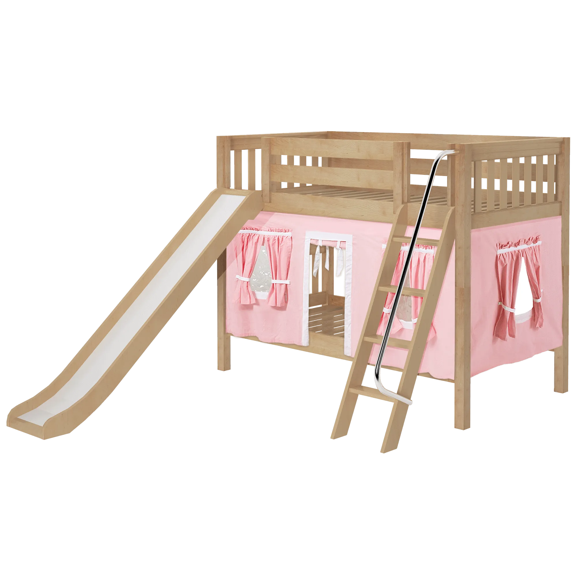 Maxtrix Twin Low Bunk Bed with Angled Ladder, Curtain   Slide