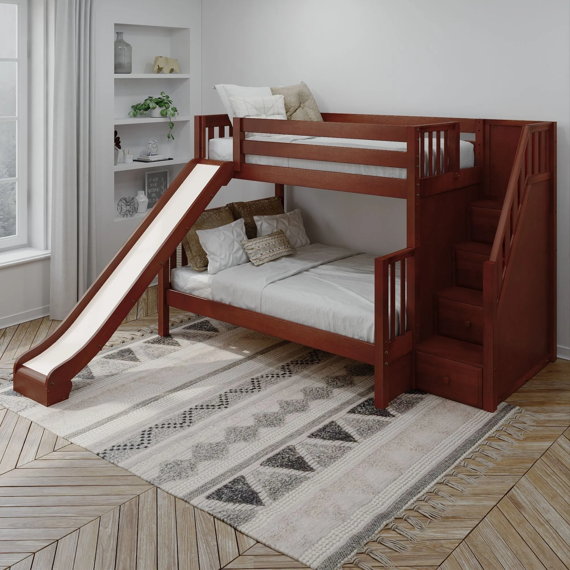 Maxtrix Twin over Full Medium Bunk Bed with Stairs and Slide