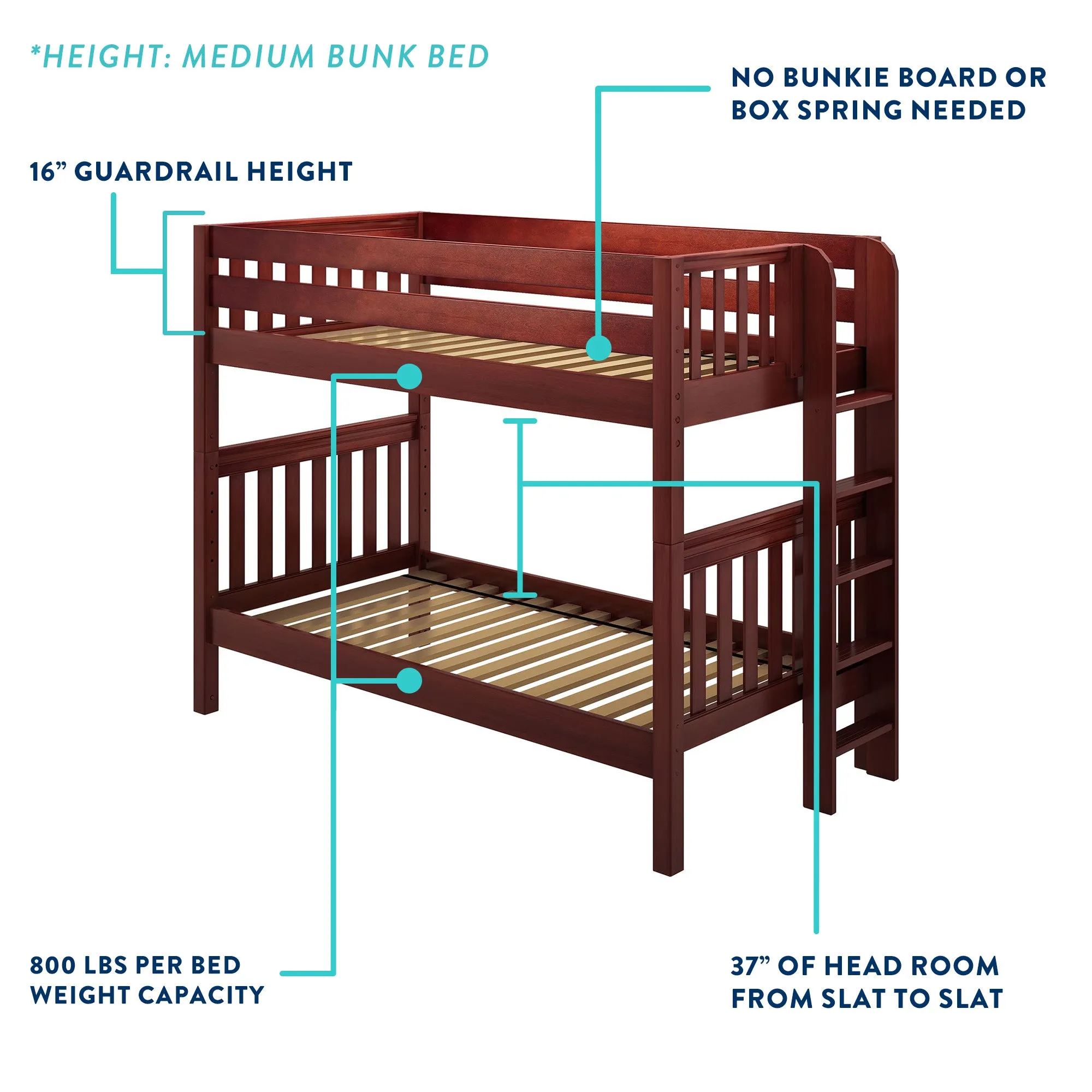 Maxtrix Twin over Full Medium Bunk Bed with Stairs and Slide