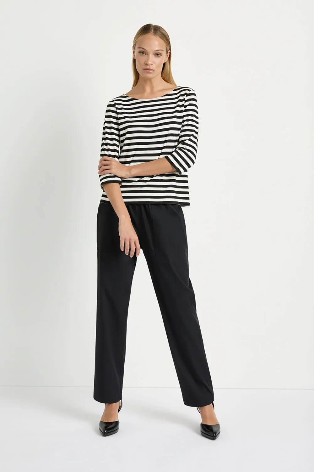Mela Purdie Relaxed Boat Neck in Bevel Stripe Milk/Black F530 2630