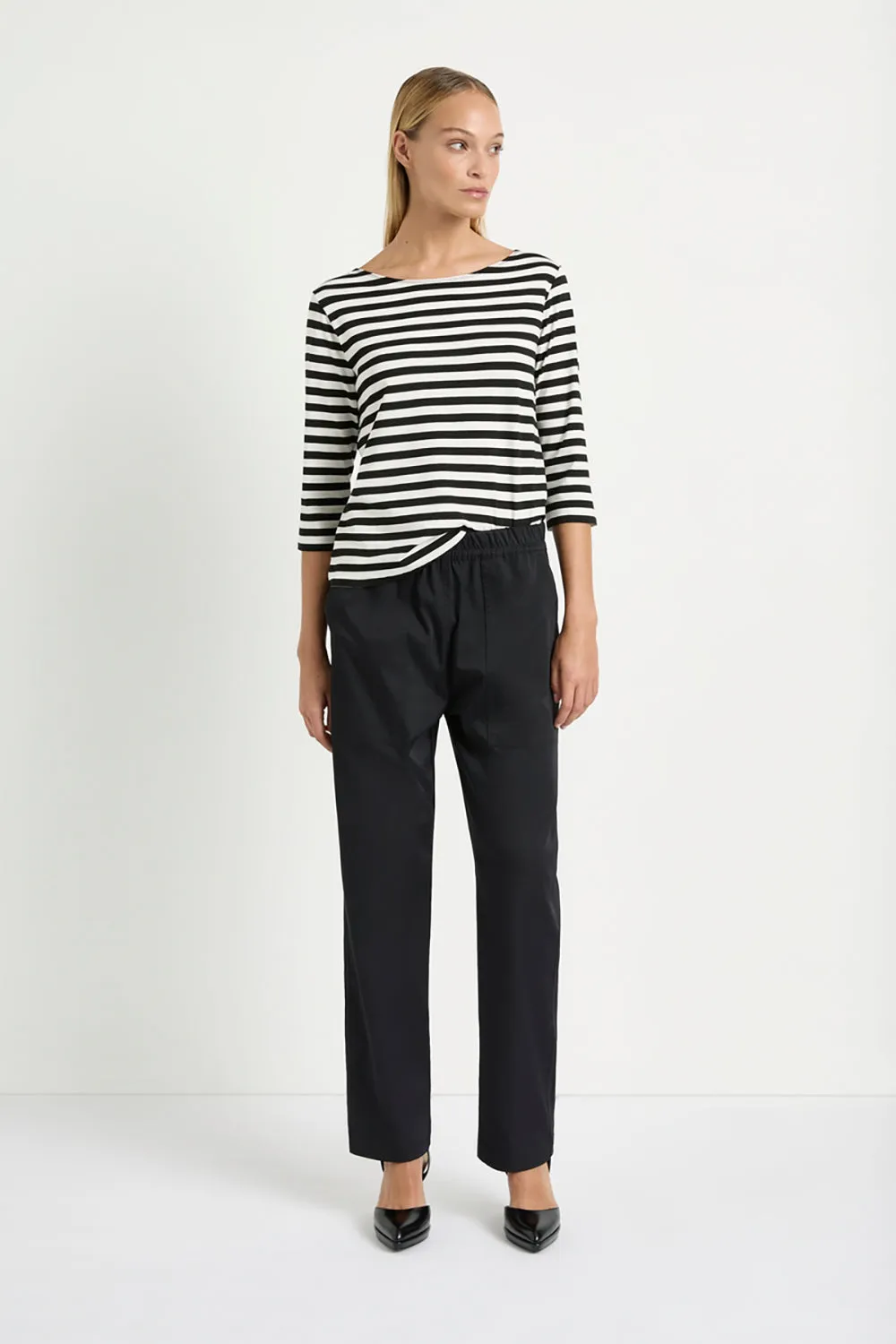 Mela Purdie Relaxed Boat Neck in Bevel Stripe Milk/Black F530 2630