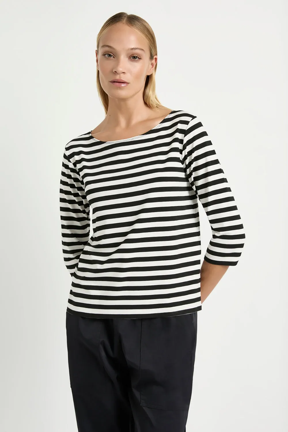Mela Purdie Relaxed Boat Neck in Bevel Stripe Milk/Black F530 2630